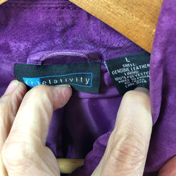 Vintage 90's Y2K Suede Leather Jacket Womens L Purple Retro Grunge Casual Preppy - Picture 7 of 7